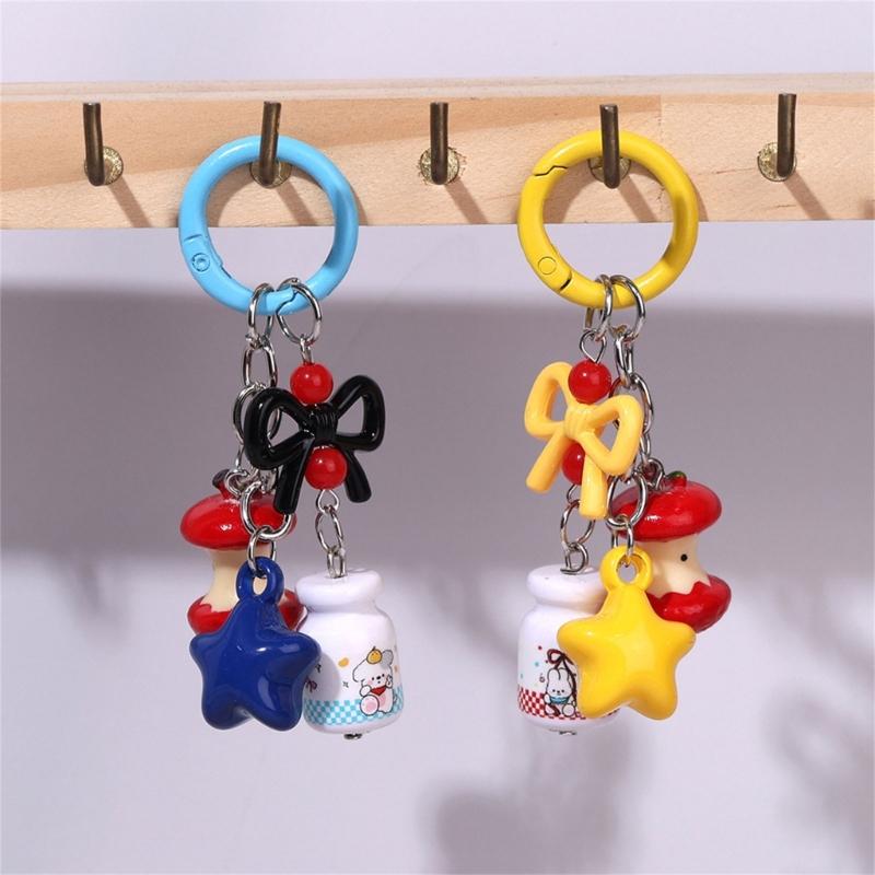 Cute Initial Keychain,Bag Charms,Bows Star Key Chains Accessories Decor for Purse Handbag Car Keychain For Women Girl
