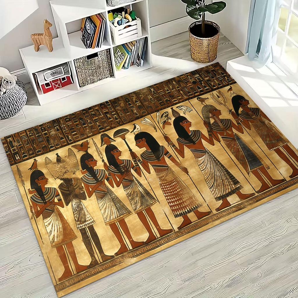 Ancient Egyptian Hieroglyphic Symbols Carved Murals Rug Carpet for Bedroom Living Room Sofa Doormat Decor,Kid Non-slip Floor Mat