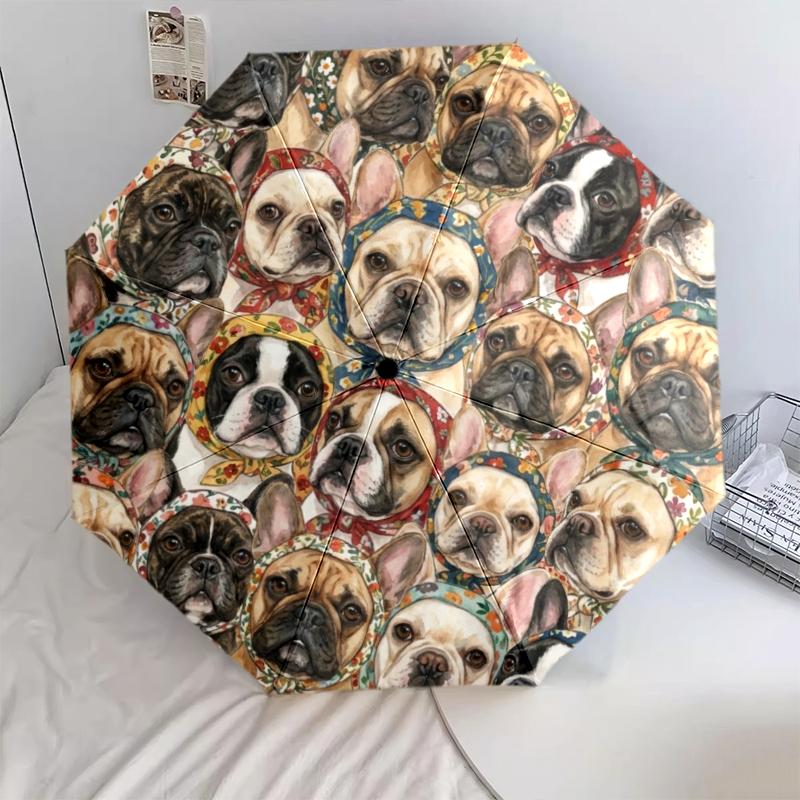 

1 PC Automatic Folding Umbrella - Retro Pet Puppy Pattern, Portable & Foldable Design with 8 Ribs, Christmas Birthday Gifts