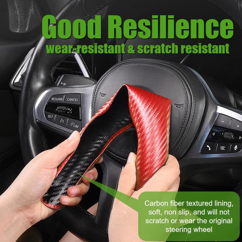 3 Pack Anti-Skid Segmented Carbon Fiber Car Steering Wheel Cover Protector Red
