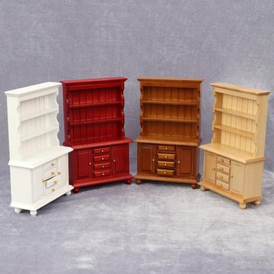 1:12 Dollhouse Miniature Double Door Three-Layer Display Cabinet with Mini Furniture.