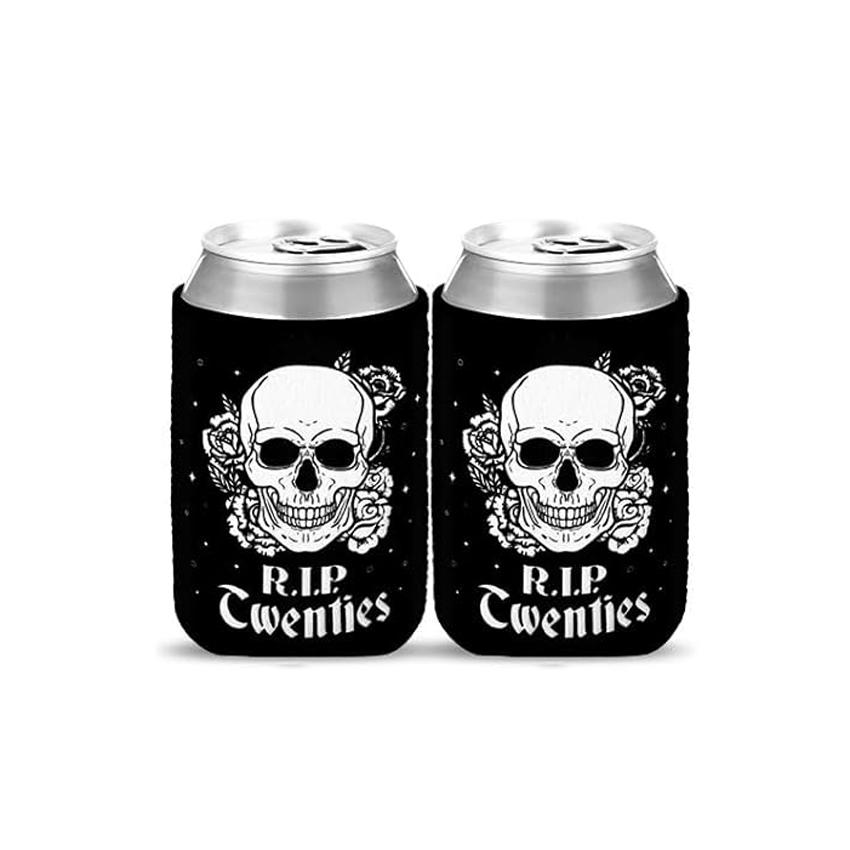 2Pcs Death To My 20s Can Coolers Spooky Scary Skull Halloween Party Gothic for Youth Bachelorette Decorations Bride To Be Gifts