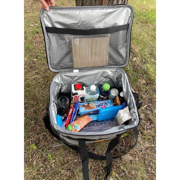 40L Picnic Cooler Bag with Zipper Closure, OXFORD Waterproof, EVA Foam Insulated, 2 Ice Packs, 47x28.5x30 Cm, Gray Black less