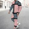 Conjunto de Duas Peças Masculino Rosa Cinza Preto Bloco de Cor Geométrica Estampa em Bloco de Cor Moletom de Manga Comprida Calça Jogger