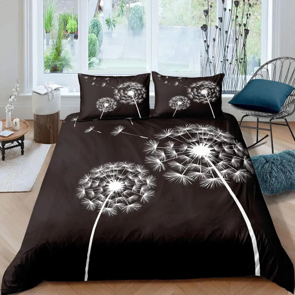 Art Soft with Soft Fabric Duvet Cover Dpluselion Flower Arangement Petals Doves Flying Silhouetes Fantasy Bloms Decorative Beding Turquoise Brown