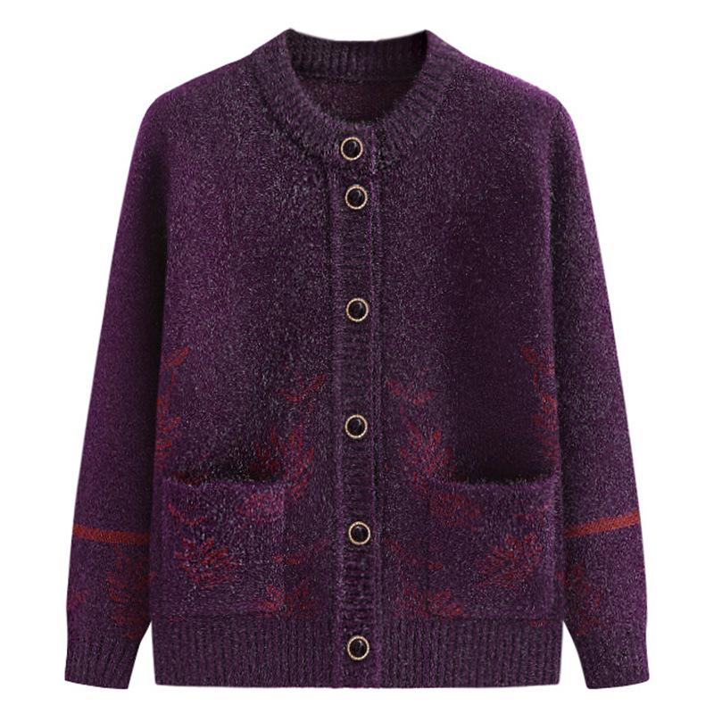 

Warm Fleece-Lined Cardigan for Middle-Aged and Elderly Women - Spring/Autumn Style 4XL (130-145 Jin)