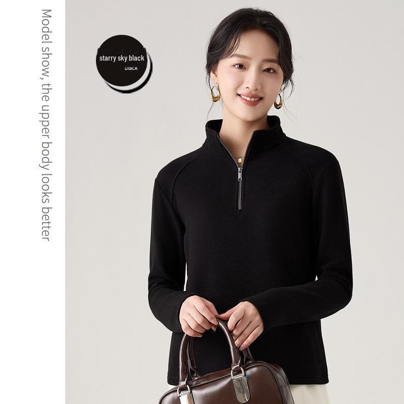 Meiyabi Damen Woll Stehkragen Reißverschlusshemd: Herbst/Winter Halbpullover Lockerer Pullover Jacke (Koreanische Art)