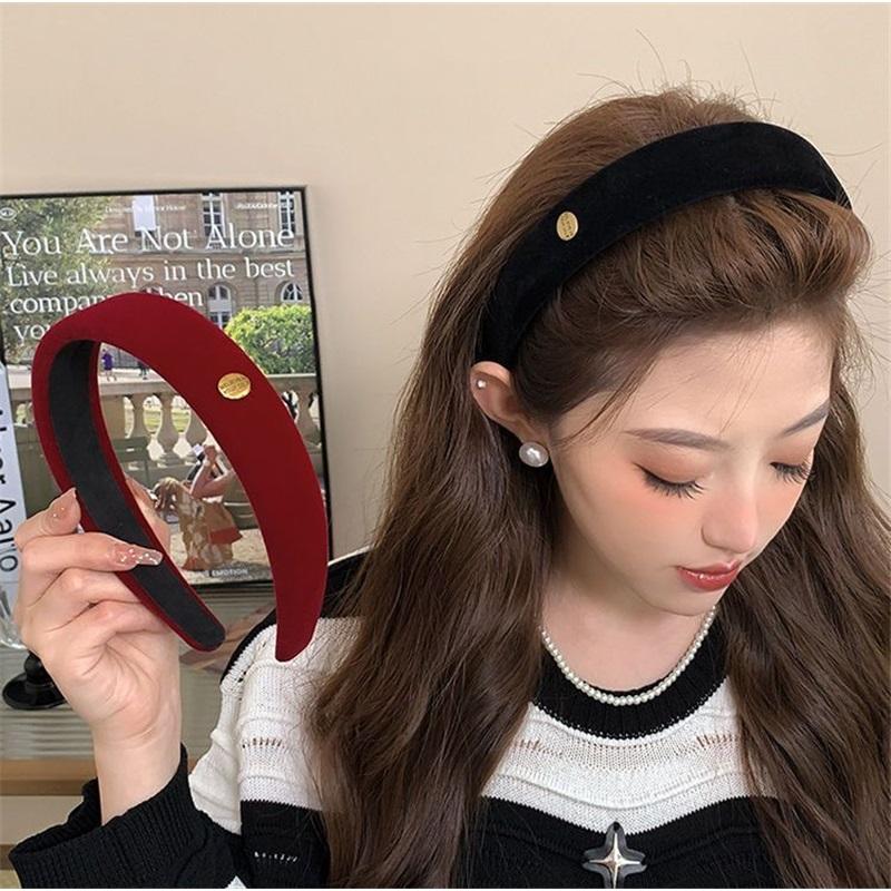 Red Velvet Wide Headband Women High Cranial Top Hair Hoop Elegant Versatile Outdoor Pressure Hair Band Autumn Winter Fashion Hair Accessories
