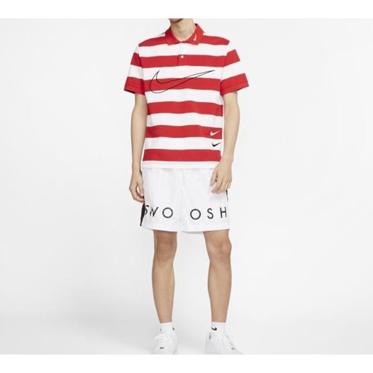Nike Sportswear Swoosh Striped Short Sleeve Polo Shirt Men Tops Red White CJ4910-657