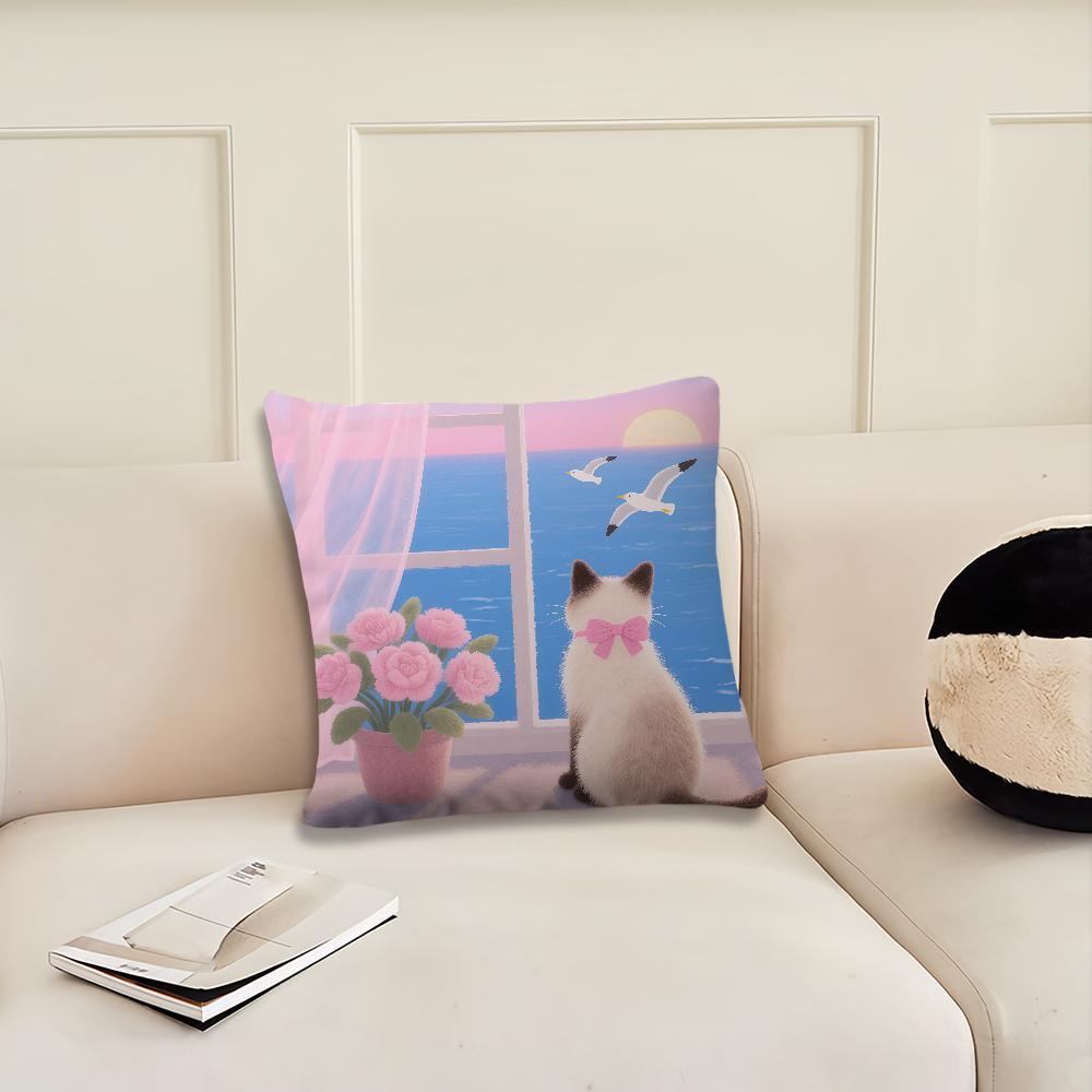 Cartoon Pink cat Kitten Cute cushion cover Pillow Cover Decoration Room Home Sofa living Office Car Nordic Simplicity