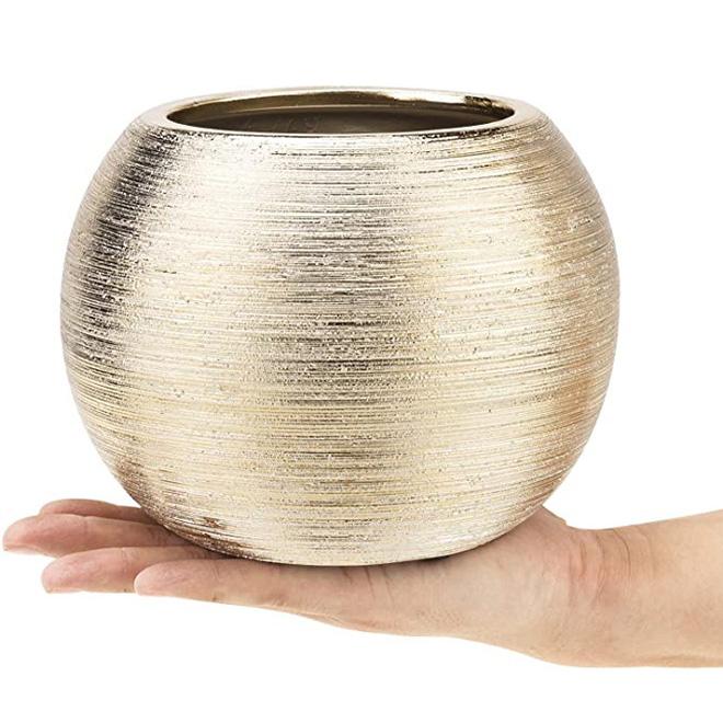 Dropshipping Ceramic Indoor Planters Gold Finish Small Flowerpot for Houseplants Succulents Pots Orchids Snake Plants for Garden
