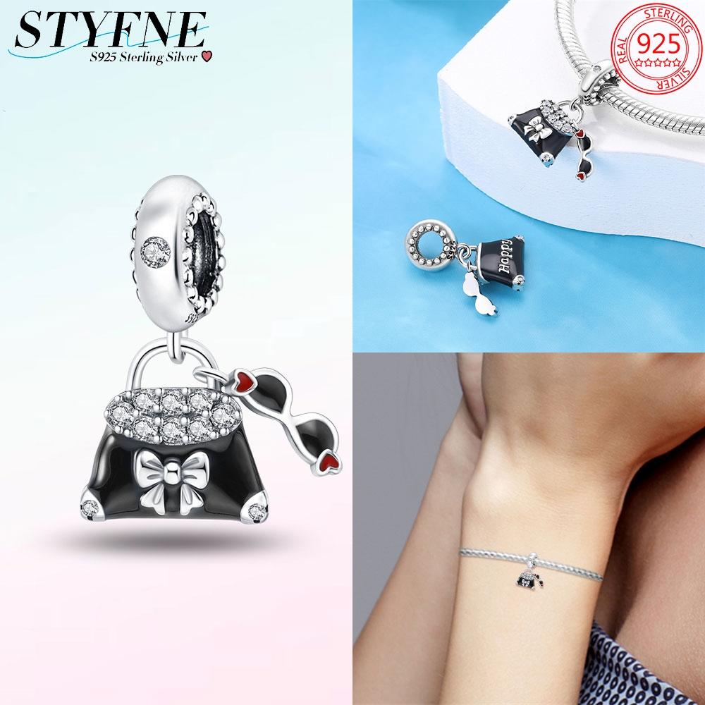 Exquisite Original Black Dress High Heels Bag Lipstick Beads Fit Bracelet Charms Copper Women Jewelry Diy Gifts