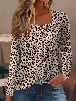 2024 European & American Leopard Print Casual Long Sleeve for Autumn/Winter