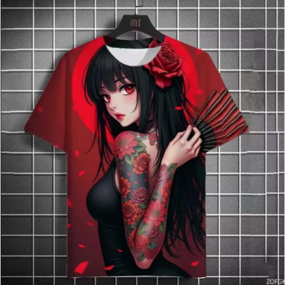 Japanese Geisha 3D Print T-Shirts Summer Men Women Casual Short Sleeve T Shirt Harajuku Tops Streetwear Tees Men's Clothing