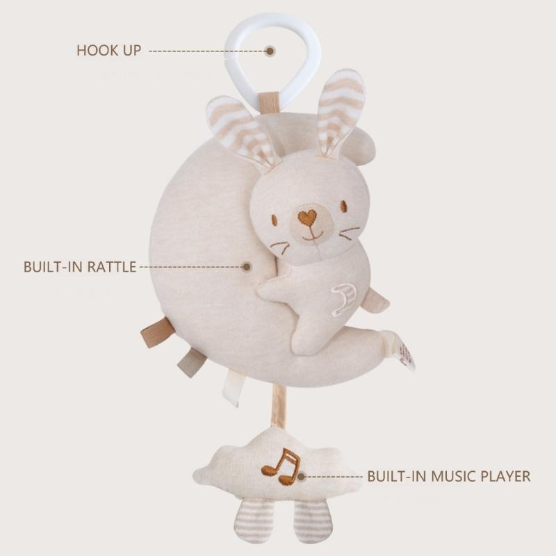 Plush Infant Car Seat Toy With Music Sounds Crib Mobile Hanging Toy For Soothing Baby Travel Bed Bell Cartoon Hanger