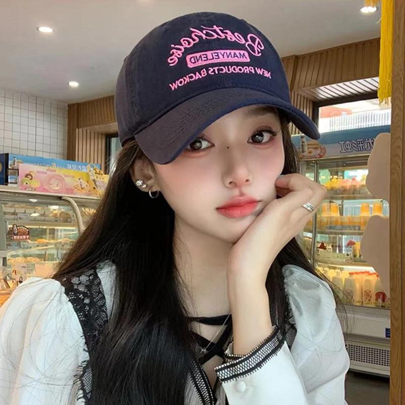 Women Pink Embroidery Baseball Cap Soft Cotton Snapback Sunshade Peaked Hat Female Girl JK Korean Y2K Outdoor Sport Visors Hats