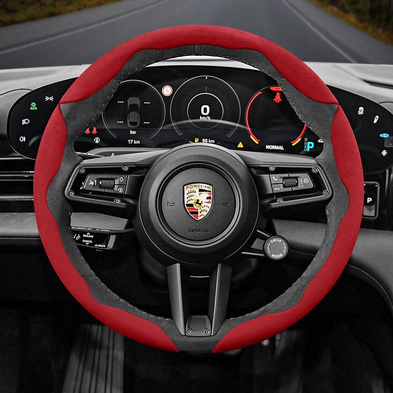 AVK3 Voor Porsche Suede Drukknop Stuurwielhoes Past op Macan Cayenne 911 Taycan Panamera 918 718 Warme Stuurwiel Accessoires