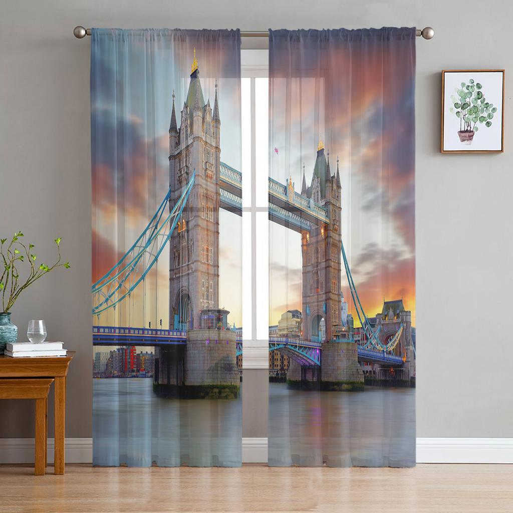 Lake Winter Forest Quiet Shadow Chiffon Sheer Curtains for Living Room Bedroom Home Decoration Window Voile Tulle Curtain Drapes