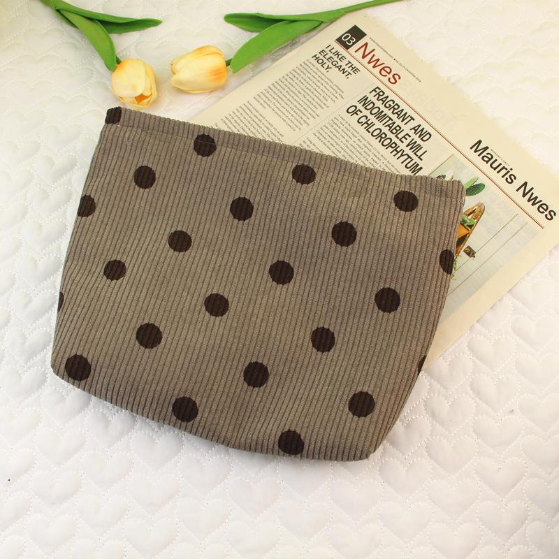 Smiley Face Polka Dot Corduroy Makeup Bag - Large Women s Travel Clutch & Toiletry Organizer