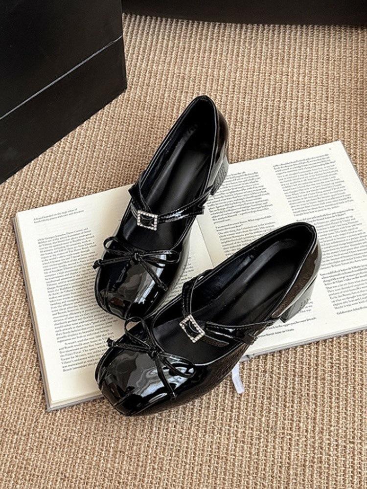 Lolita bow student jk small leather shoes female Mary Jane single shoes with thick heel burgundy