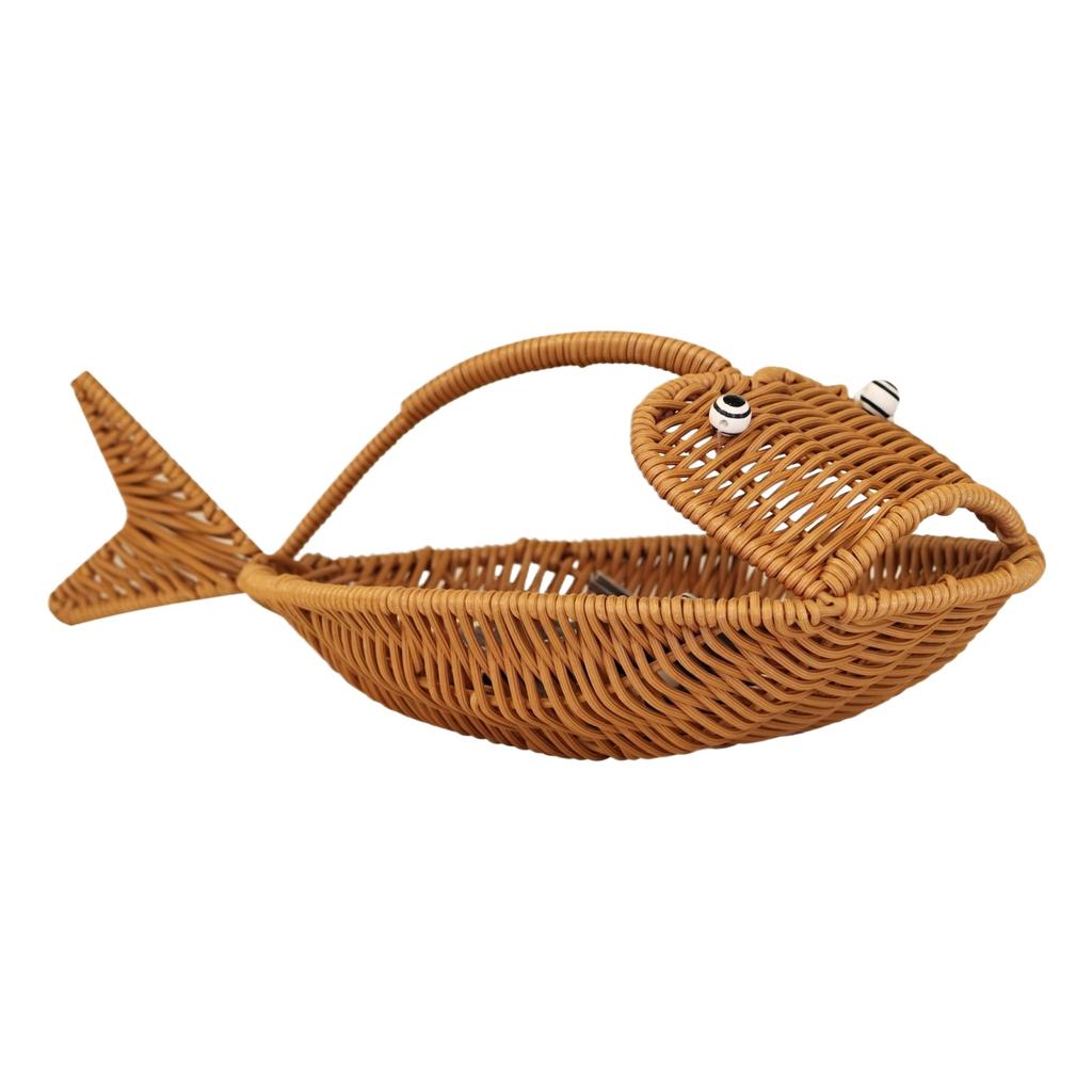 Handgeflochtener Fischförmiger Weidenkorb Schreibtisch-Organizer Natürlicher Rattan-Aufbewahrungskorb für Zuhause, Büro, Schreibtisch und zur Aufbewahrung kleiner Gegenstände