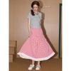 Coolhut2025 Summer Asymmetrical Lace Patchwork Plaid Skirt Pleated High-Waisted Umbrella Skirt