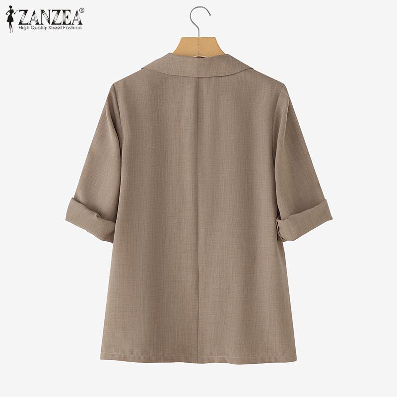 ZANZEA Womens Casual Solid Color Loose 3/4 Sleeve Thin Cardigan Outwear
