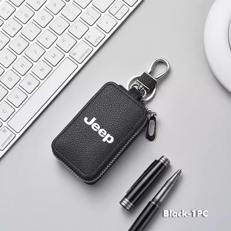 Leather Car Keychain Bag Organizer Key Zipper Case Bag Protection Cover For Jeep Cherokee Patriot Liberty Wrangler JK JL
