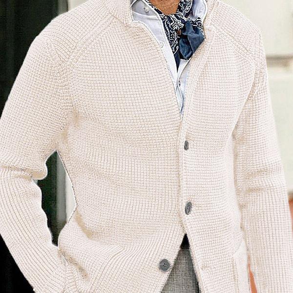 Men’s Casual Long Sleeve Solid Knit Cardigan - European & American Fashion Jackets