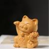 Golden Sandalwood Lucky Cat Ornament: Wenge Wood Desktop Decoration, Creative Carving, Handheld Shelf Display