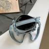 Borsa a Tracolla in Denim da Donna con Ricamo di Gattino Cartone Animato e Multi-scomparti