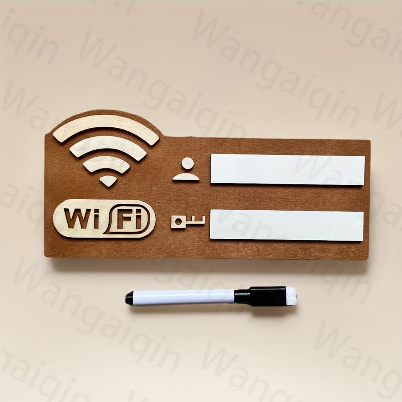 

1pc 2D Flat-Vintage Wooden WiFi Password Sign-Wall-Mounted Wireless Network Indicator with Wi-Fi Symbol, User Icon,Network Name