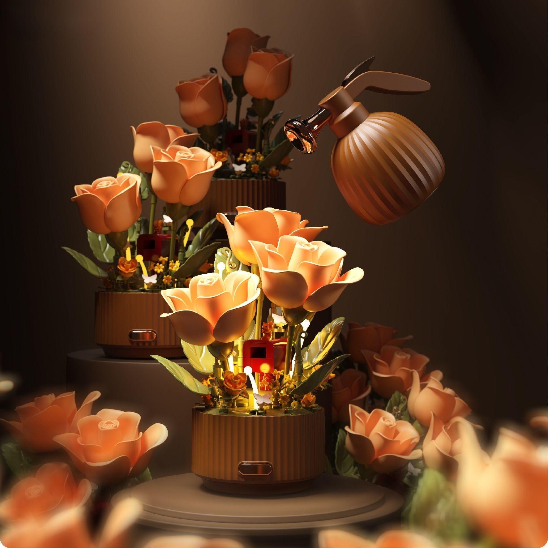 

Simulation Rose Flower Building Blos Vntine s Day Gift for Girlfriend Blooming Rose Toy ABS Material Logic Trai... Acrylic display box [display box only]