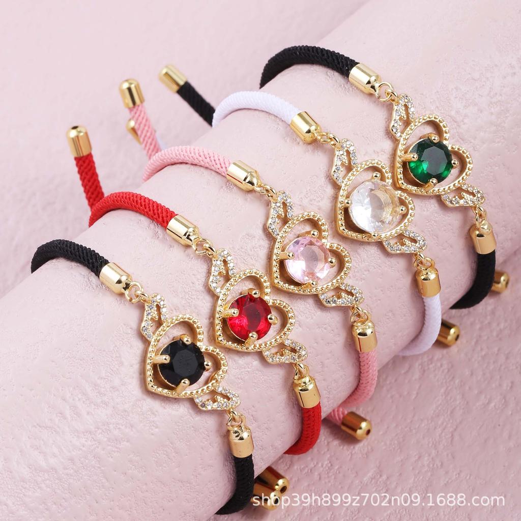 Inlaid Colorful Zircon Heart-Shaped Gold-Plated Bracelet