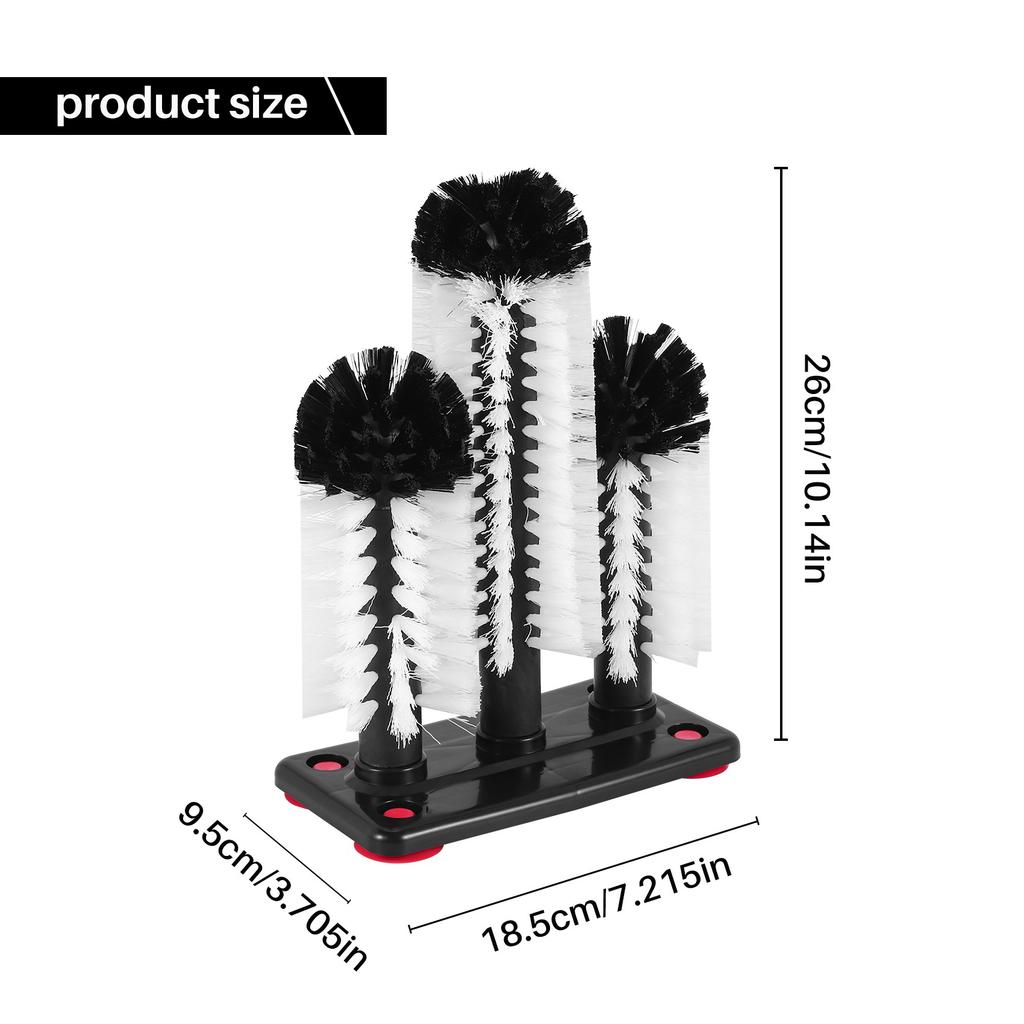 Versatile Glass Washer 3 Brush Glass Washing Brushes With Suction Base Bar Glass Cleaner For Bar,Kitchens,Red Wine Glasses,Cup