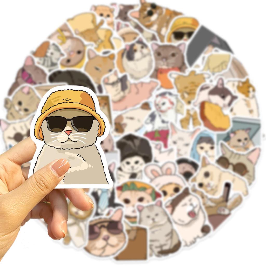 50 Cartoon Cat Emoji Stickers - Cute, Waterproof, Self-Adhesive for Scrapbooks & Phone Cases