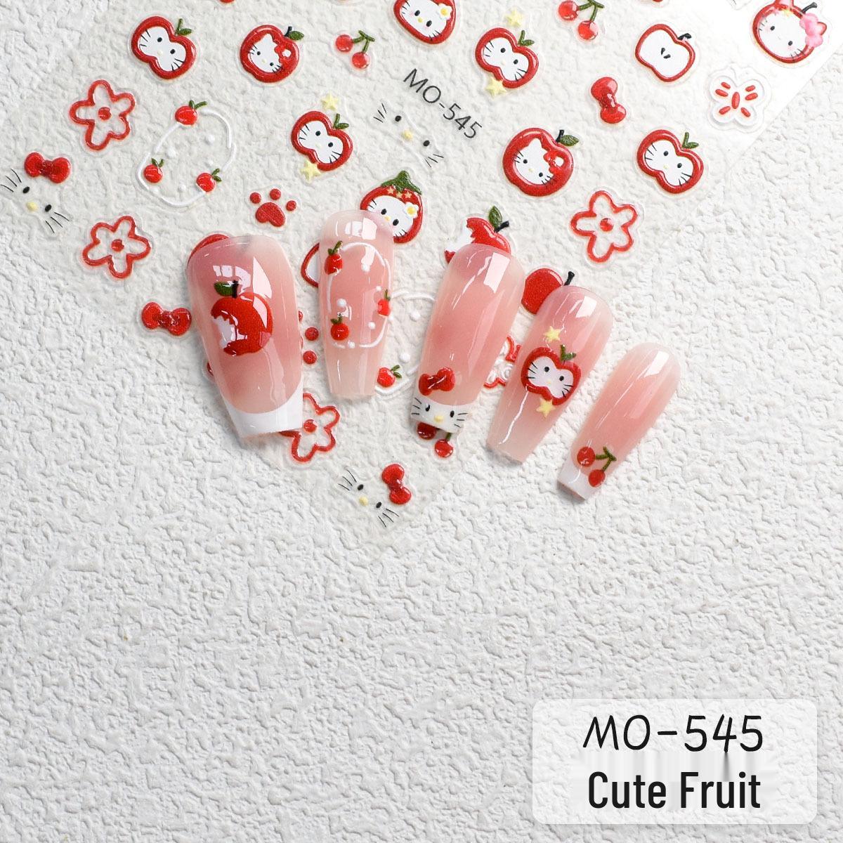 

DIY Cartoon Fruit 3D Embossed Nail Stickers: Cherry, Lemon, Green & Red Apple