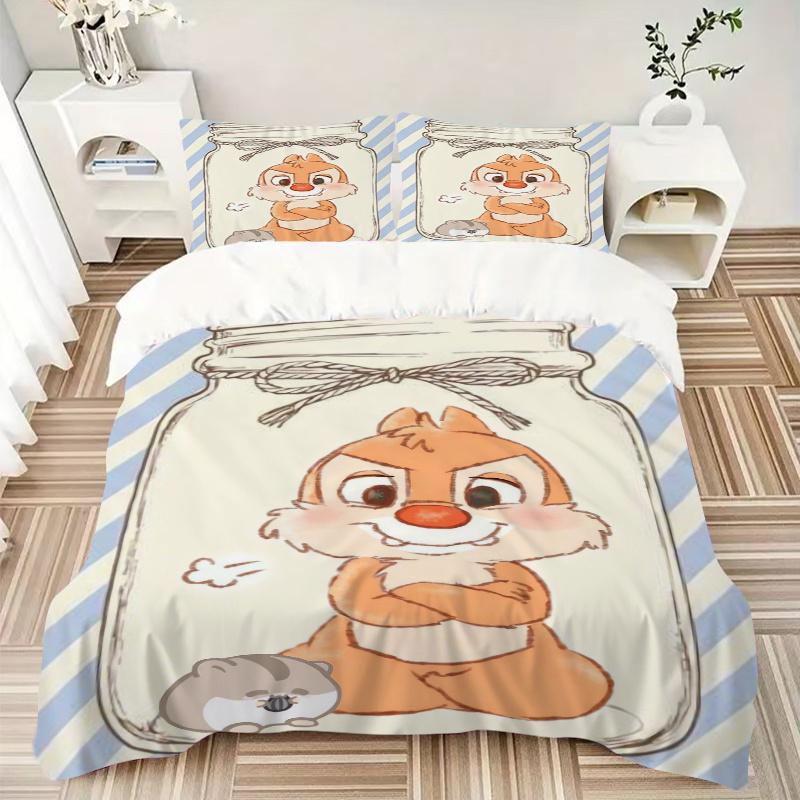 3pcs Charming Chipmunk Quilt Set Soft and Comfortable Bedroom, Guest Room and Dorm Decor Bedding Set 1 Quilt Cover + 2 Pillowcases.S012