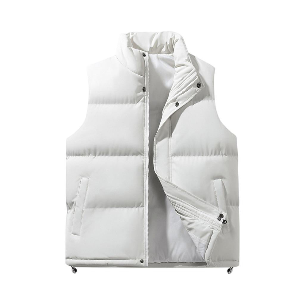 Men's Solid-color Casual Outdoor Warm Thickened Vest, Men's And Women's Stand-up Collar Sleeveless Zipper Vest Jacket