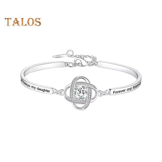 Women Bracelet Rhinestone Clover Charm Letter Engraved Polished Copper Gift for Daughter Adjustable Length Lobster Clip Wrist Jewelry for Various