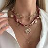 IngeSight.Z 3 Pcs/Set Bohemian Charm Ribbon Necklace Women Gold Color Sun Flower Moon Heart Pendant Choker Necklace Jewelry Gift