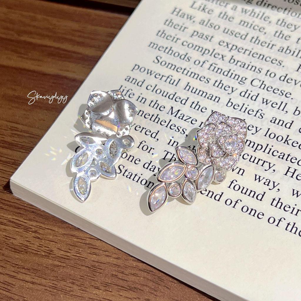 Italian High-End Camellia Earrings: Exquisite Three-Dimensional Design with Luxury Marquise-Cut Shiny Diamonds