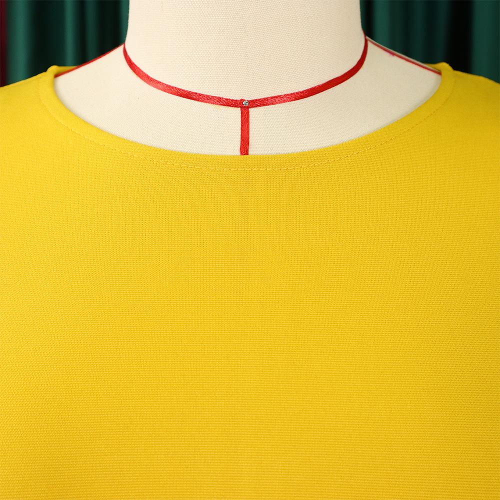 YYFS Dámská móda Jaro Podzim Jednobarevný potisk Neformální šaty s dlouhým rukávem do O-výstřihu a vysokým pasem