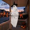 Whimsical Halloween Ghost Statue Hanging Decoration with Witch Hat and Broom, Spooky Flying Party Atmosphere Prop Ornament for Haunted House