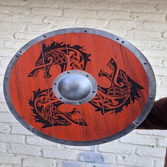 

60,96 см Боевой щит викингов с драконом Ручной работы Деревянный Круглый Средневековая Реплика для Реконструкции