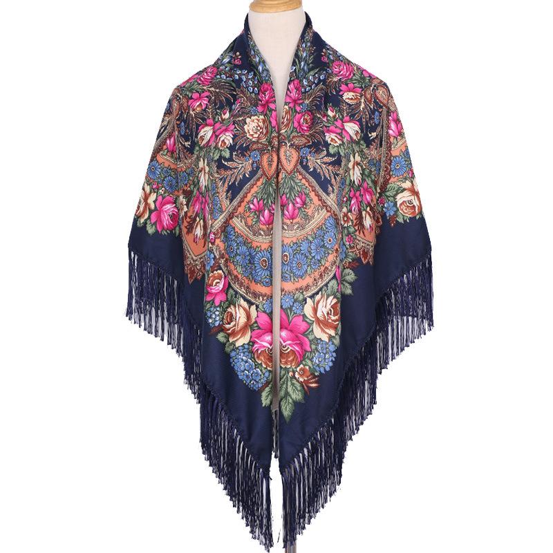 Bohemian Shawl Women Scarf Square Autumn And Winter Warm Cloak Printed Tassel Headscarf Retro Blanket Large Size Bufanda