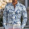 Spring and Autumn Men's Blue and White Porcelain Printed Men's Shirt