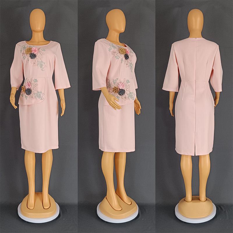 Elegant Women's Embroidered African Dress - European & American Style 8834