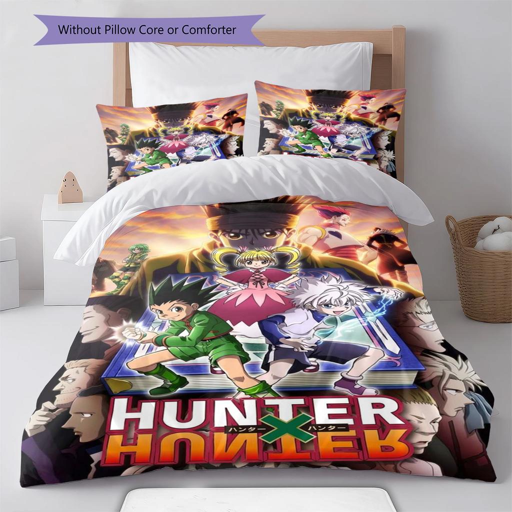 Anime HUNTER×HUNTER Pattern Bedding Set Quilt Cover Pillowcase Home Decor Gift (1 * Duvet Cover + 2 * Pillowcase, Without Core)