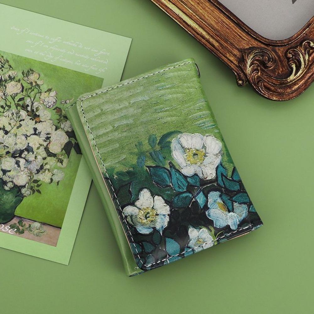 

New Oil Painting Design Short Wallet PU Leather Triple Fold Coin Purse Multiple Card Slots Card Bag